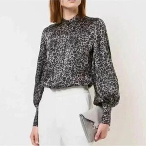 Equipment || Boleyn Silk Shirt Leopard Print Puff Sleeve Size Large